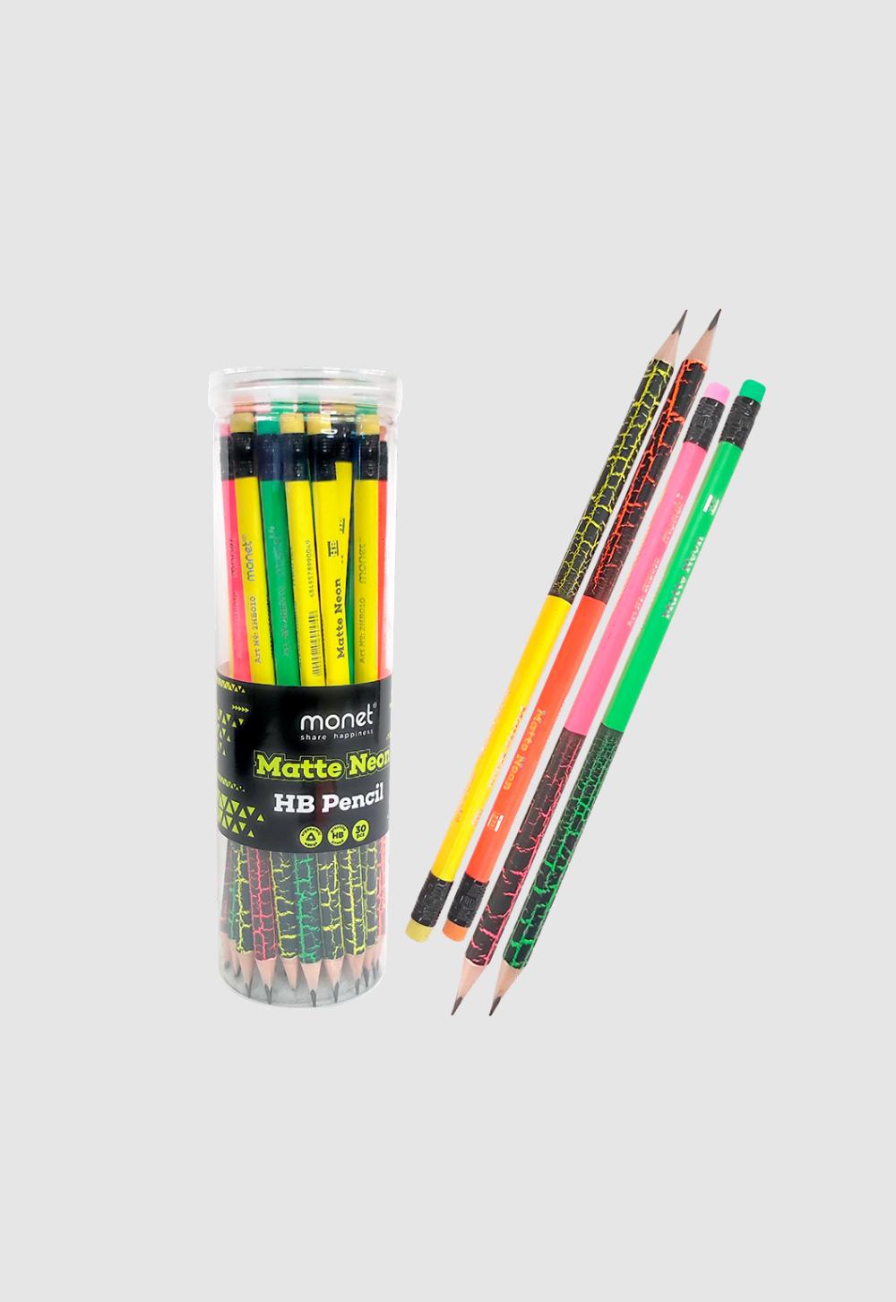 Черно-графитные карандаши MONET MATTE NEON, 30шт в тубе 2HB010 (1/80), Минимальный заказ 1 упаковка в упаковке 30шт. Цена указана за 1 упаковку 1