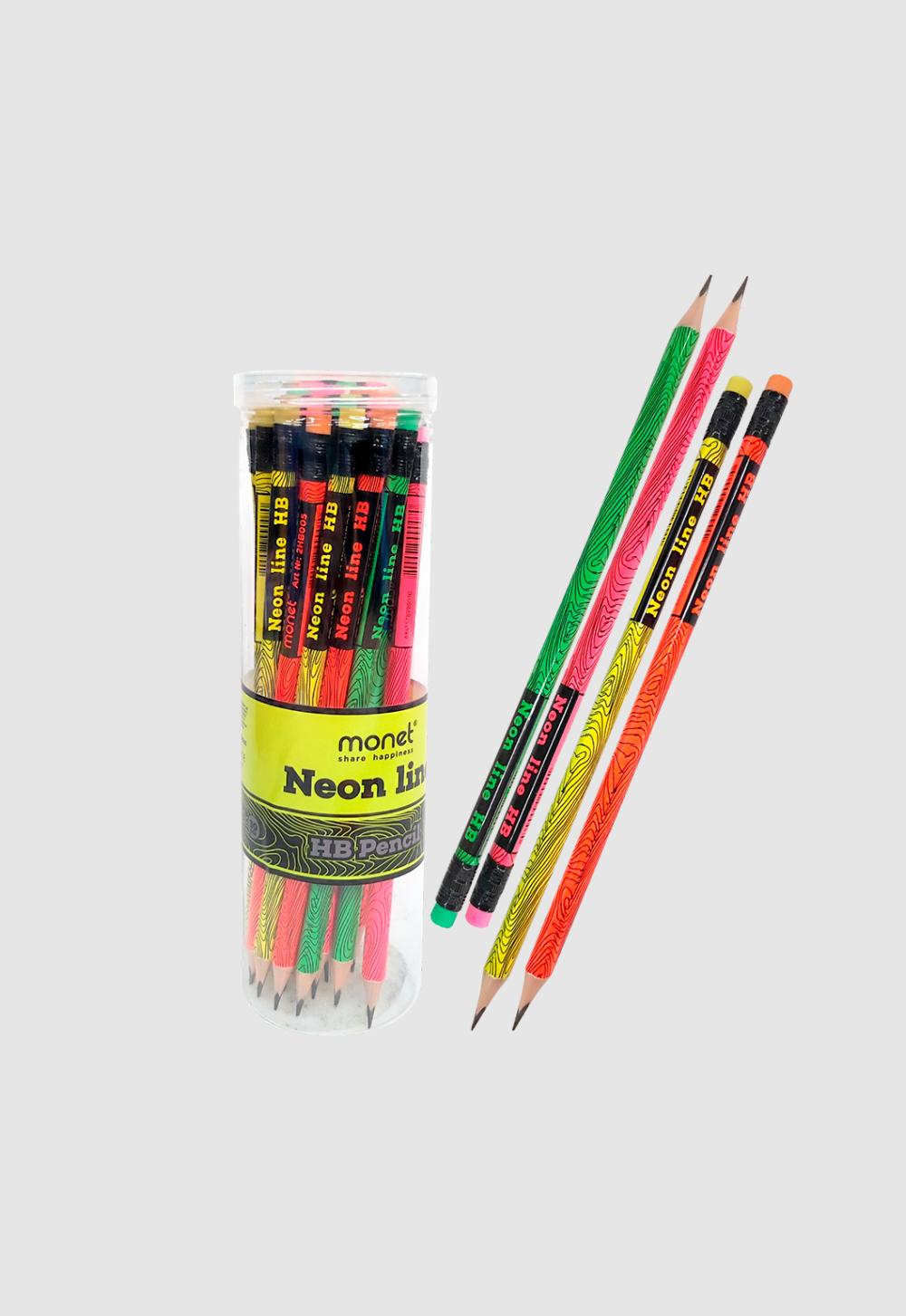 Черно-графитные карандаши MONET NEON LINE, 30шт в тубе 2HB005 (1/80),Минимальный заказ 1 упаковка в упаковке 30шт. Цена указана за 1 упаковку 1