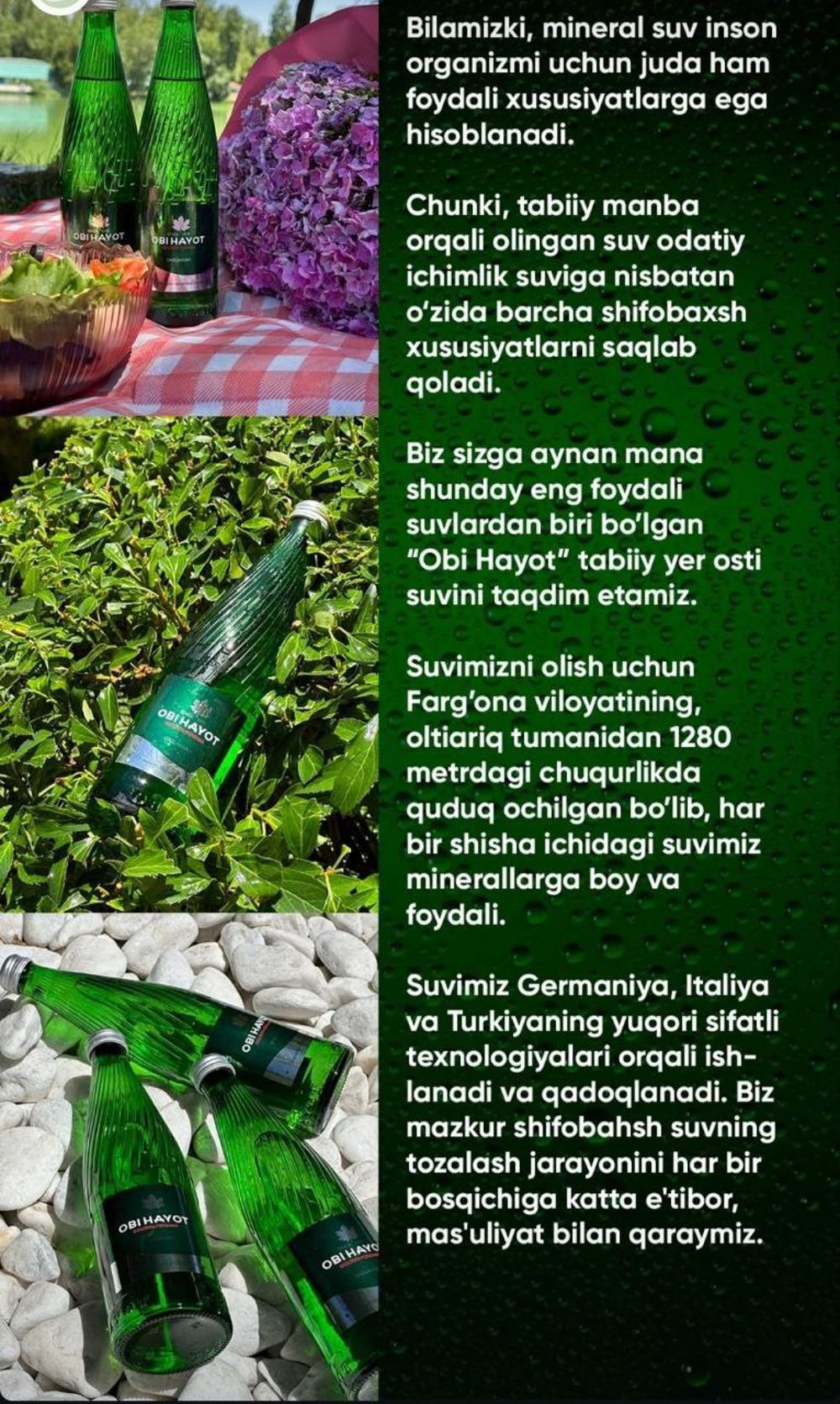 «Obi Hayot» gazlangan mineral suvi 0.33L 3