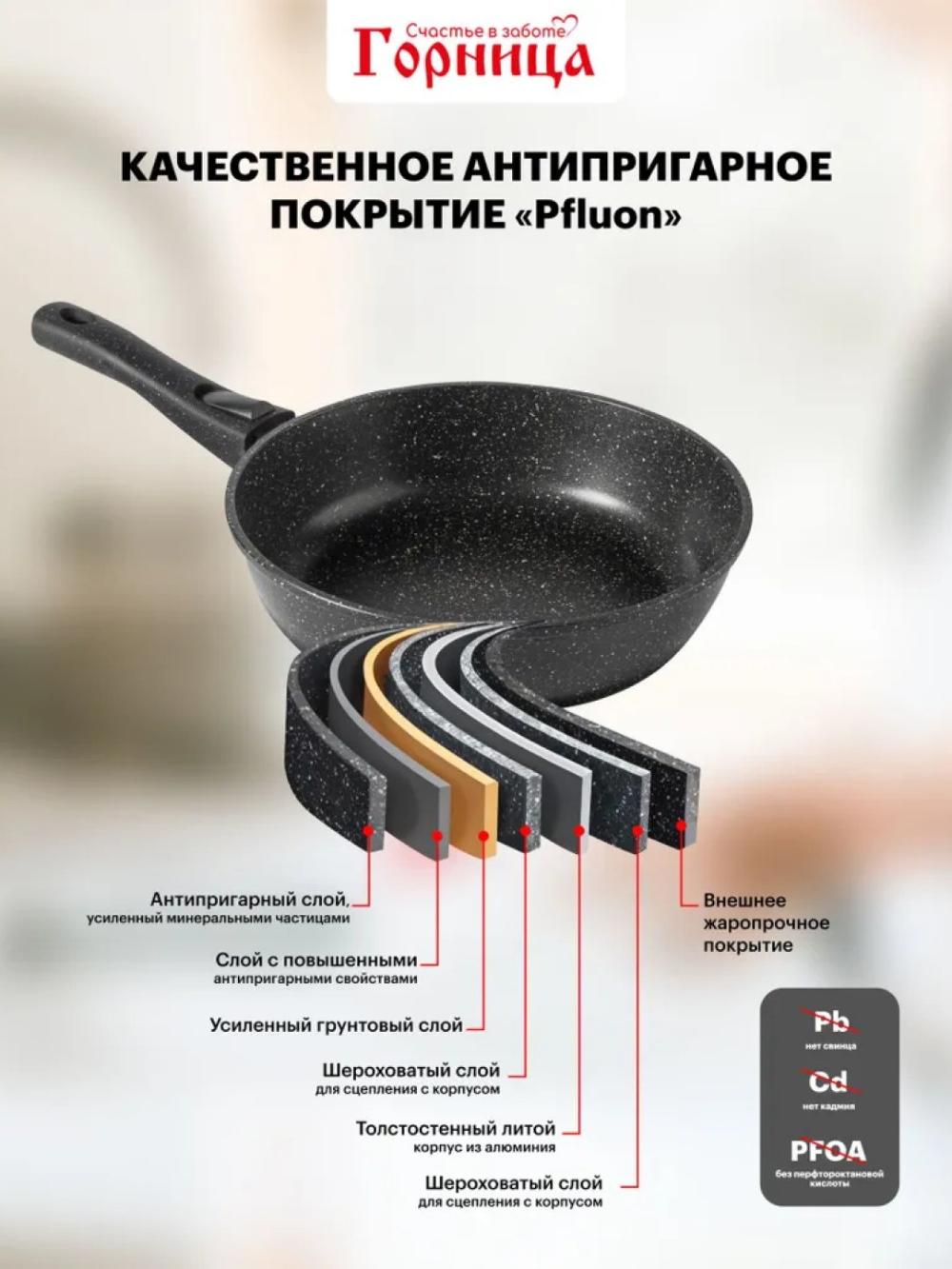 Сковорода Горница, 20 см, глубокая, с крышкой, антипригарным покрытием 2