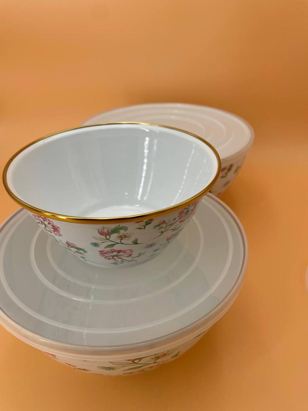 Emallangan salat idishlari to'plami, qopqoqli idishlar 1-2,5-4 litr 6