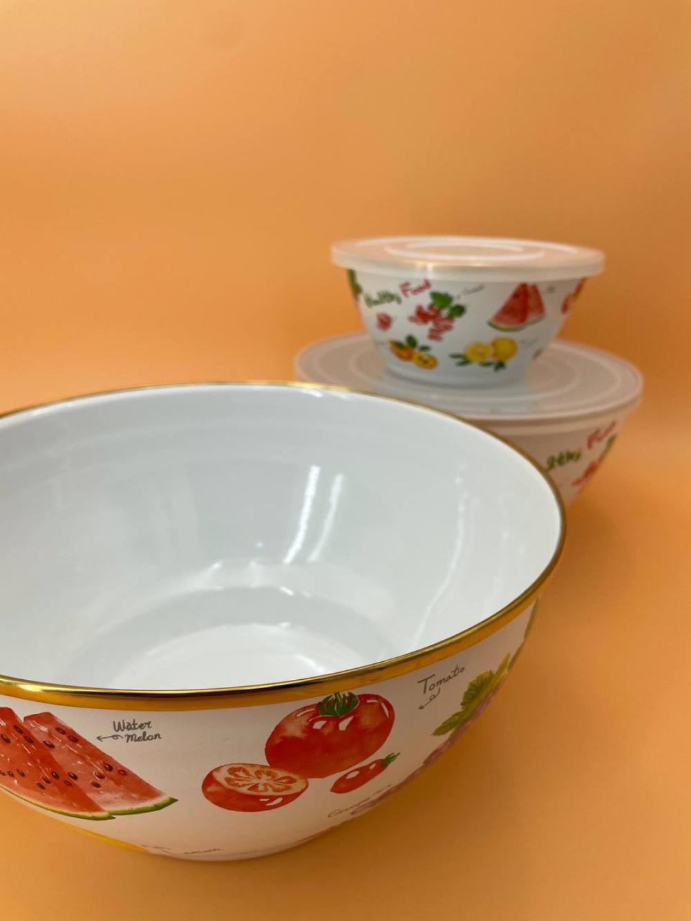 Emallangan salat idishlari to'plami, qopqoqli idishlar 1-2,5-4 litr 6