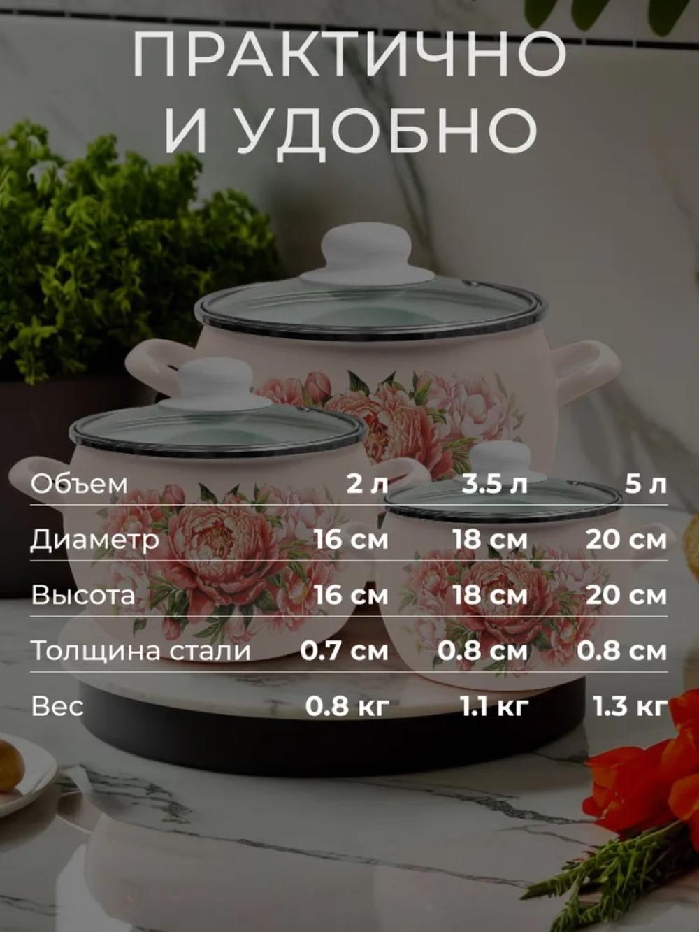 Набор кастрюль Лысьвенские эмали, 2, 3.5, 5 литр 2