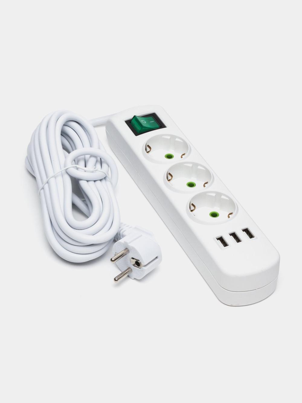 Удлинитель электрический Lezard, сетевой фильтр, 3 входа, 3 USB порта, 2 м 1