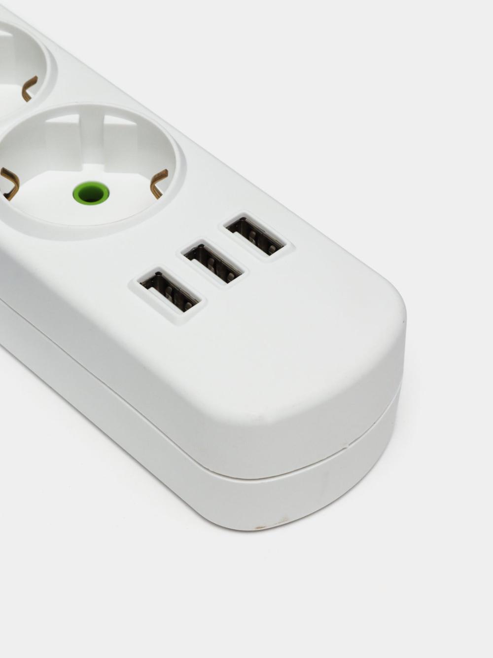 Удлинитель электрический Lezard, сетевой фильтр, 3 входа, 3 USB порта, 5 м 3