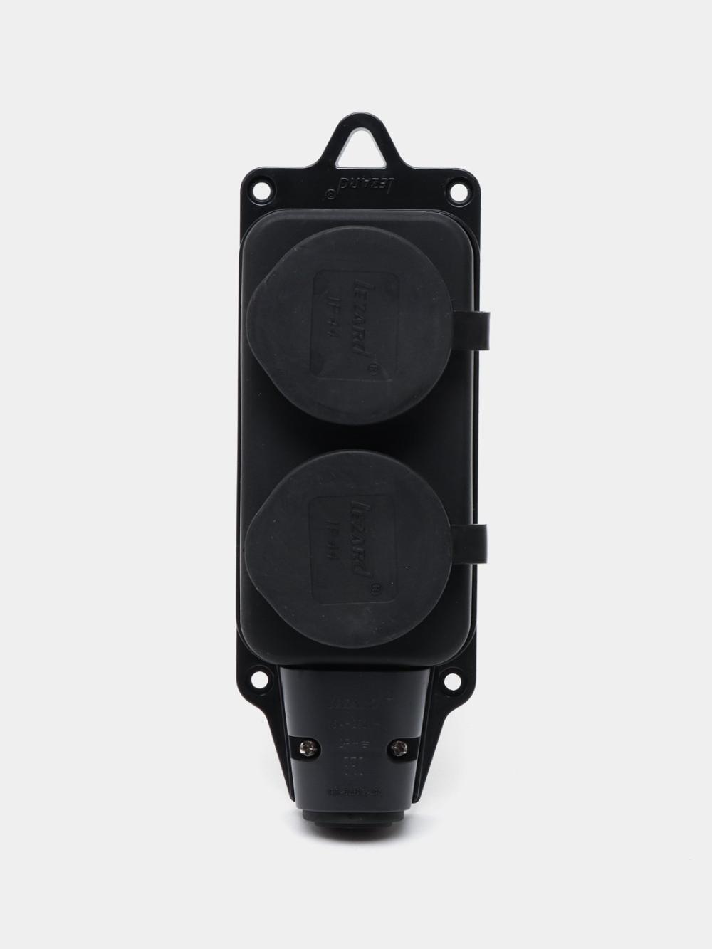 Tashqi rozetka ikkitalik Lezard 106-0400-0110, tiqinlar bilan, 2Р+РЕ 1х16А 220-240V 1