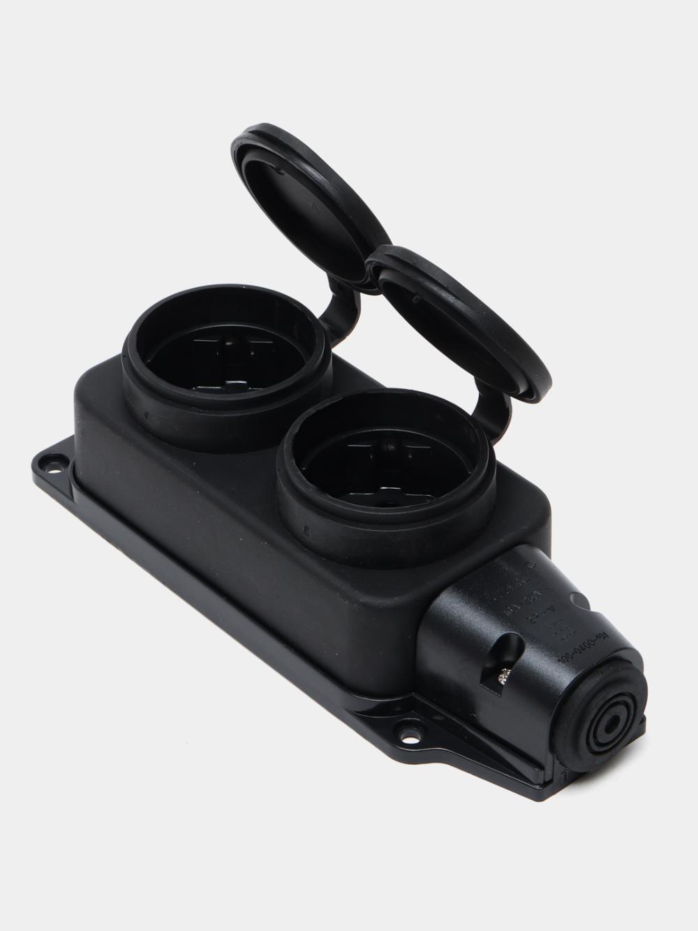 Tashqi rozetka ikkitalik Lezard 106-0400-0110, tiqinlar bilan, 2Р+РЕ 1х16А 220-240V 2