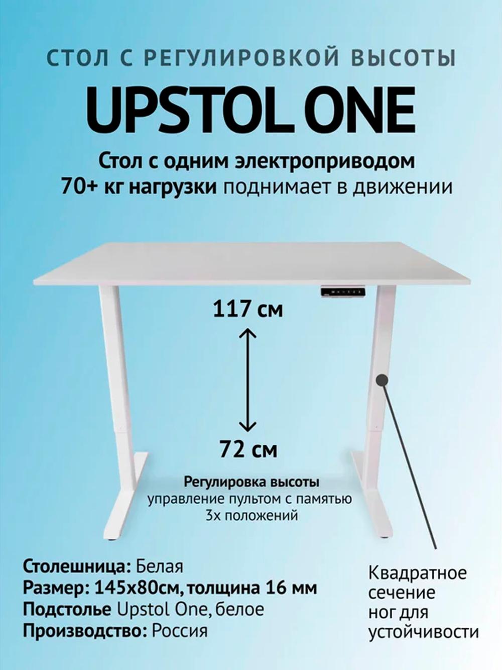 UPSTOL balandligi sozlanishi kompyuter stoli One: oq ramka va stol usti Sunta 145х80 SHB2420-D450-W-K145 1