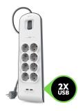 Сетевой фильтр-удлинитель Belkin 8хSchuko, 2xUSB 2.4A, 16А c защитой от перенапряжения, 2м (BSV804vf2M) 2
