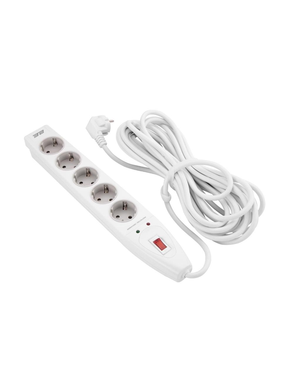 Сетевой фильтр 2E Surge protector 5XSchuko switch, 3G*1.0мм, 5м, white (2E-U05ESM5W) 1