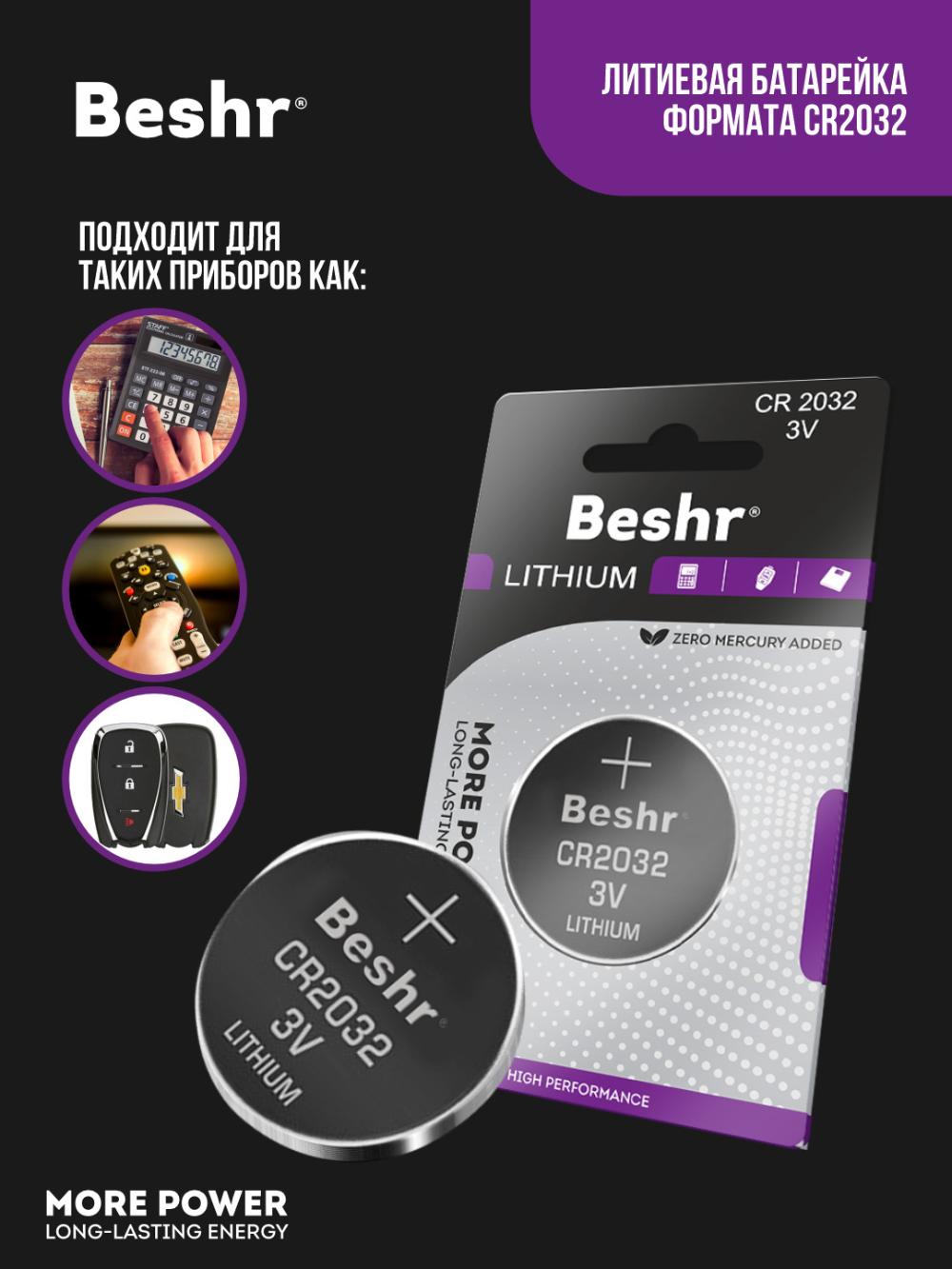 Батарейки BESHR LITHIUM CR 2032 2
