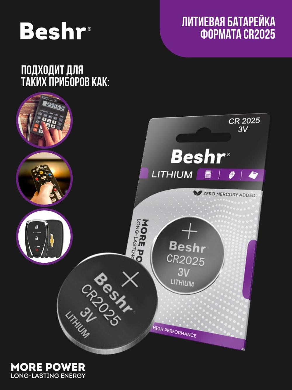 Батарейки BESHR LITHIUM CR 2025 2
