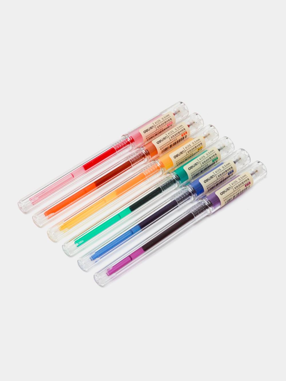 Gel ruchka, to'plamda 6 dona, 0.5 mm, (turli xil) Deli D-125-A 1