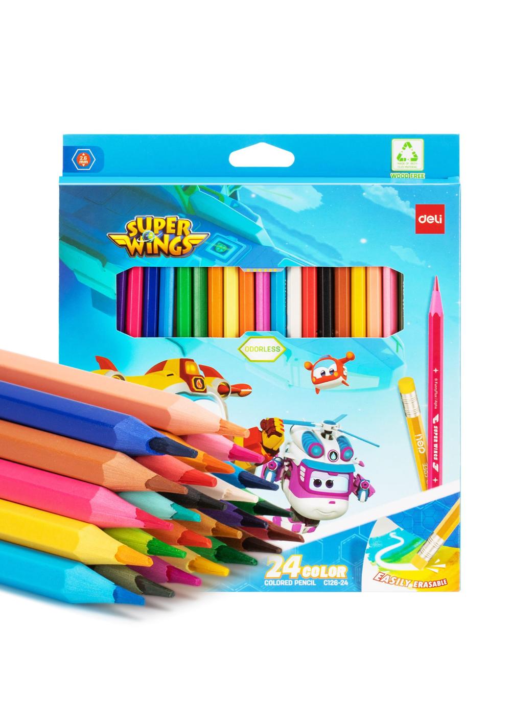 Rangli qalamlar 24 ta rang "SuperWings" Deli D-126-24-C 1