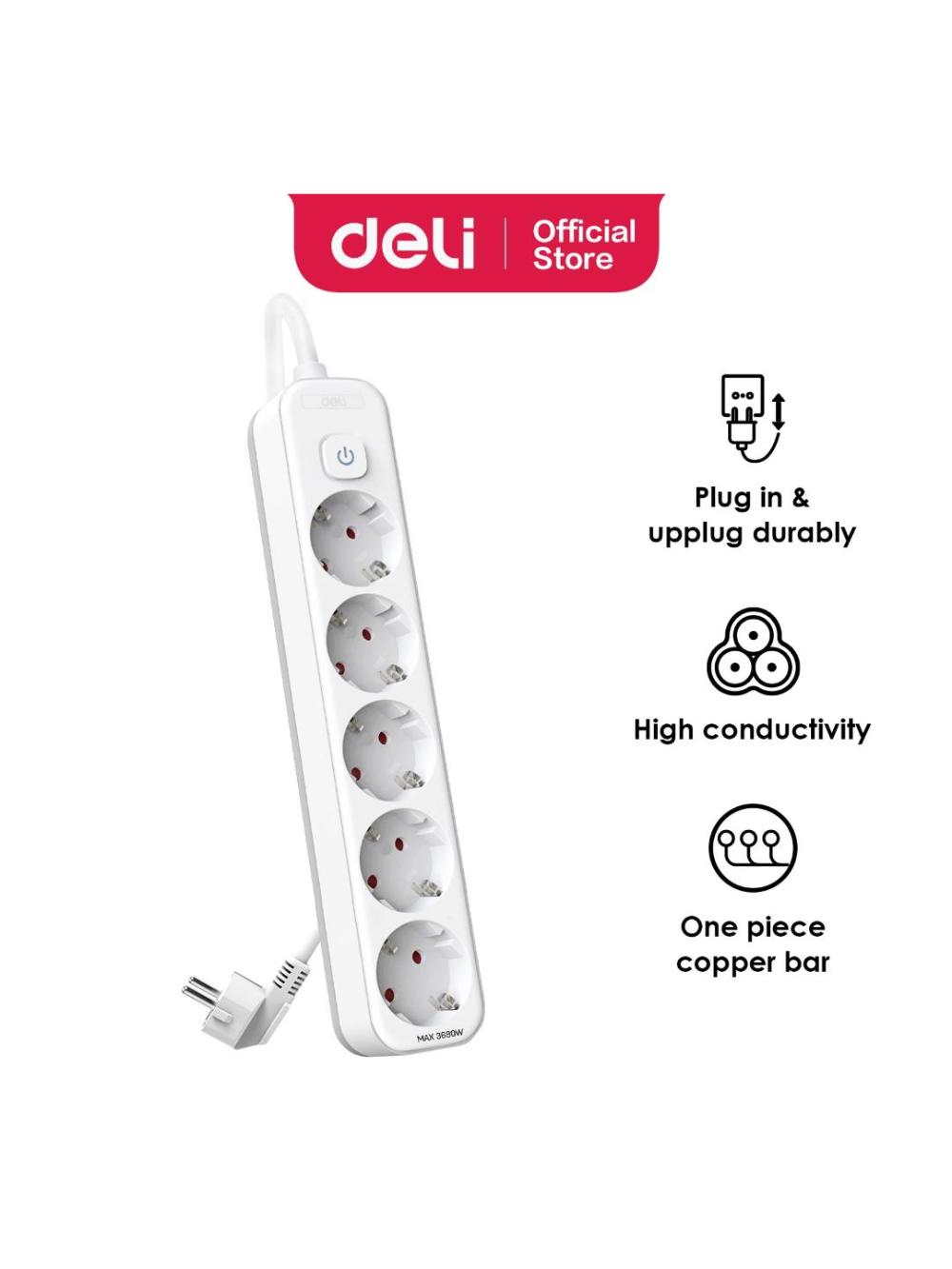Удлинитель на 5 розеток 5м Deli D-439-ET 1