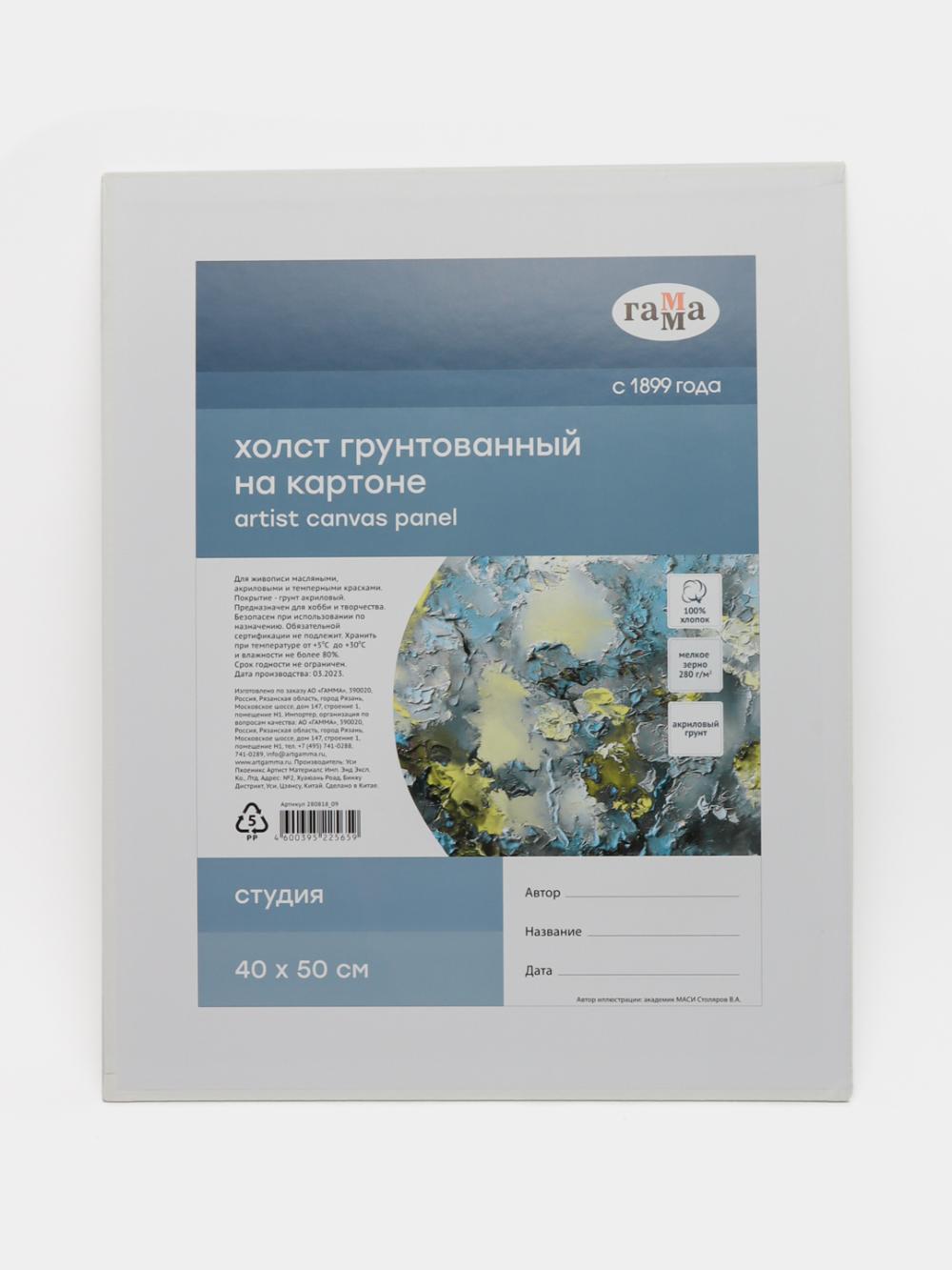 Холст на картоне "Студия", 40*50см, 100% хлопок, 280г/м2, мелкое зерно Гамма 280818_09 1