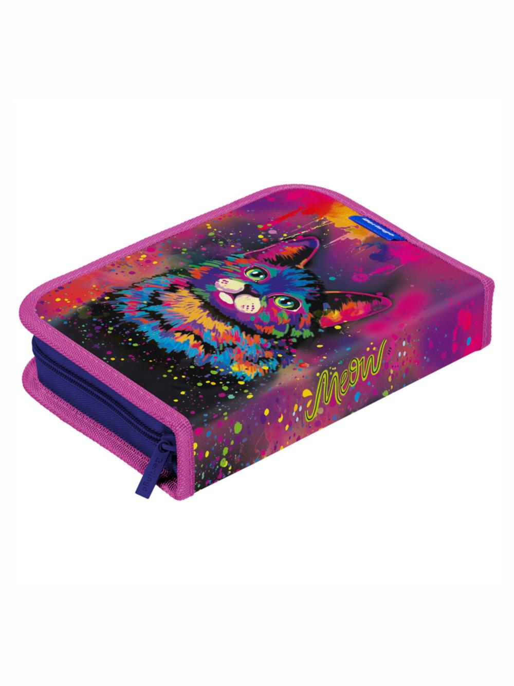 Пенал "Neon cat", 1 отделение, 2 откидные секции, полиэстер, 200*140*40 мм Berlingo PK12011 1