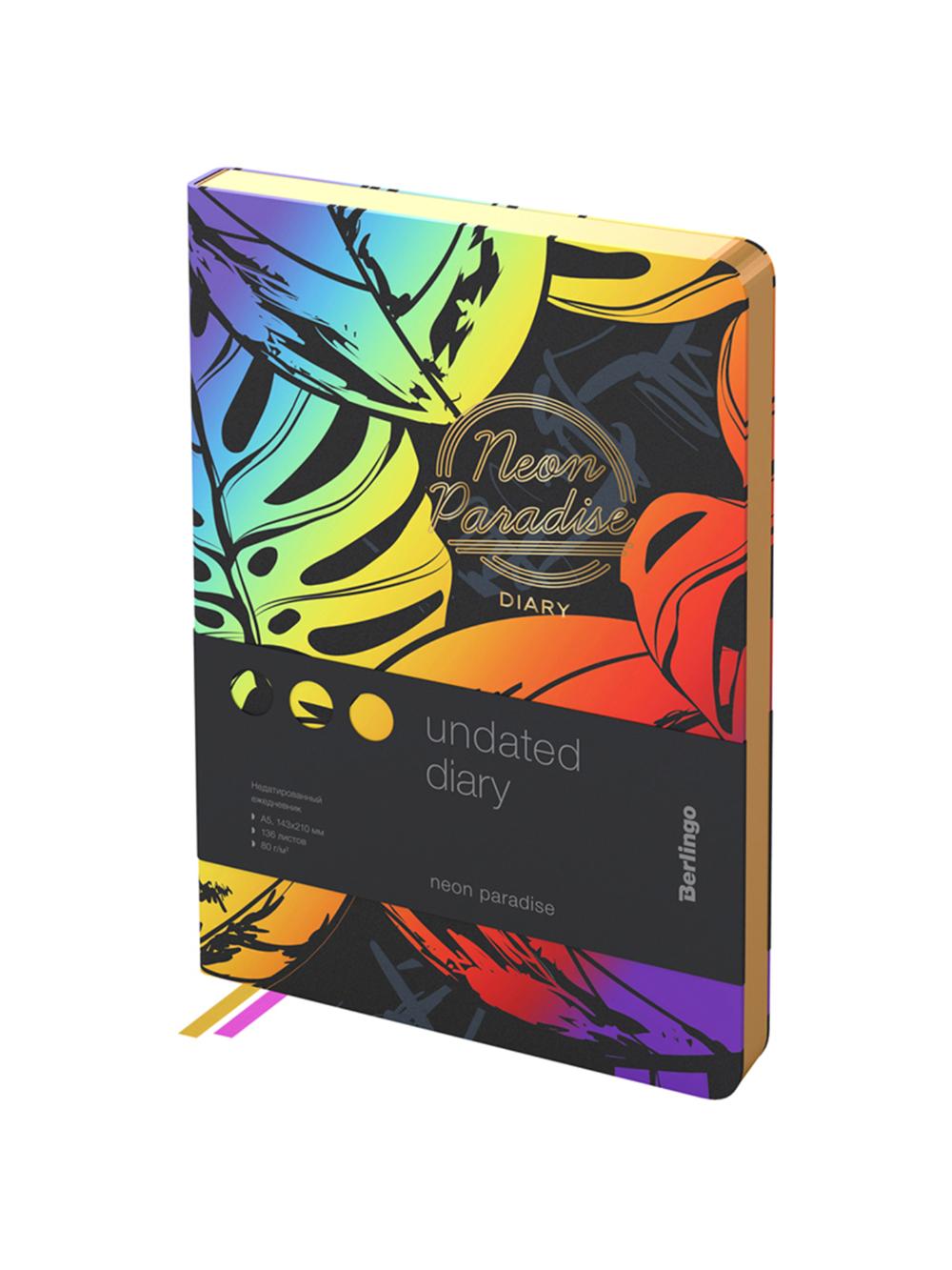 Ежедневник недатированный, А5, 136л., кожзам, "Neon Paradise", золотой срез, с рисунком Berlingo UD2_98501 1