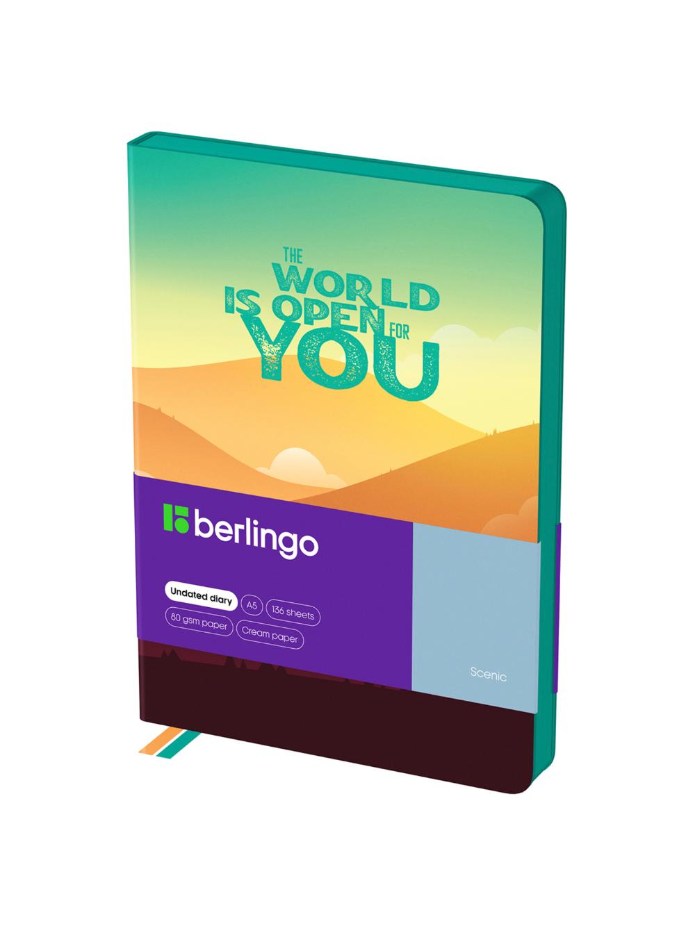 Ежедневник недатированный, А5, 136л., кожзам, "Scenic", мятный срез, с рисунком Berlingo UD2_01S16 1