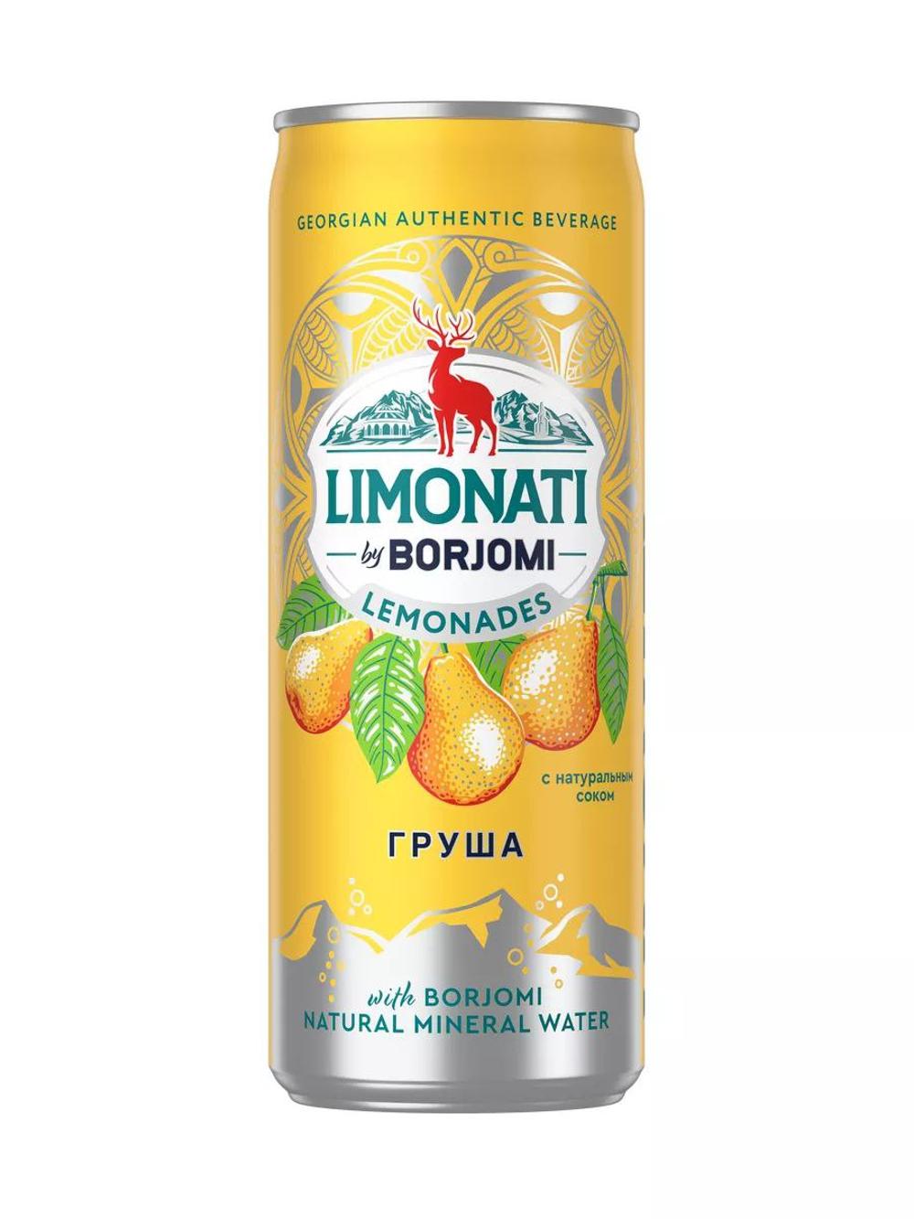 «Gruzin limonadi LIMONATI by Borjomi G‘ursha» alyuminiy bankada, 0,33 l (0.33x12), gazlangan ichimlik, alkogolsiz, sok va tabiiy mineral suv «Borjomi» bilan. Narxi blok uchun ko‘rsatilgan. 1 blokda 12 dona 2