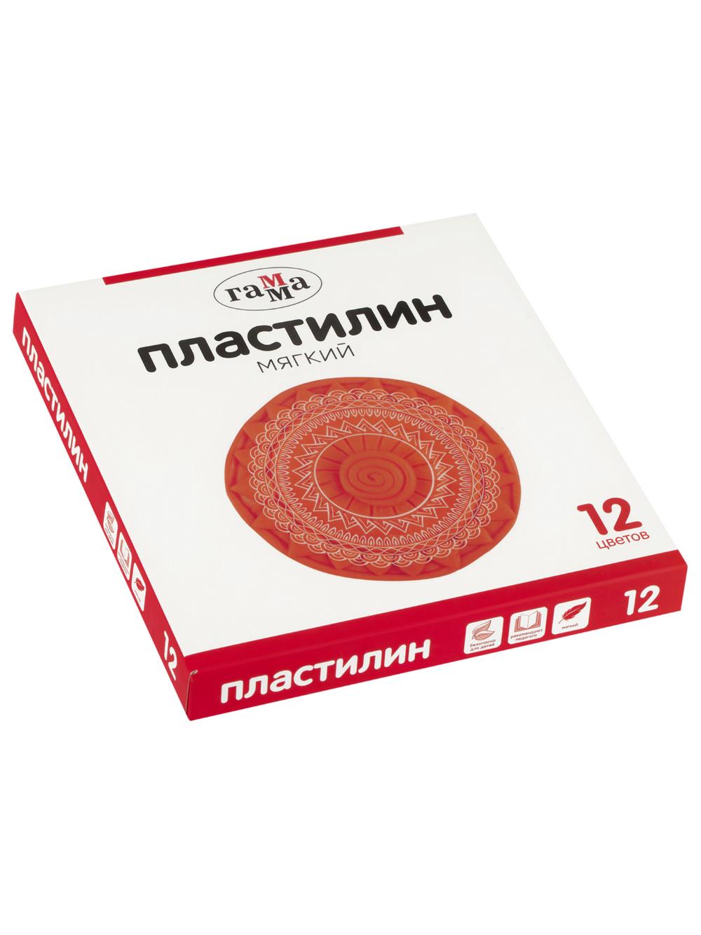 Plastilin 12 xil rang, 240 g, stek bilan, karton qadoqda Гамма 2001241_12 1
