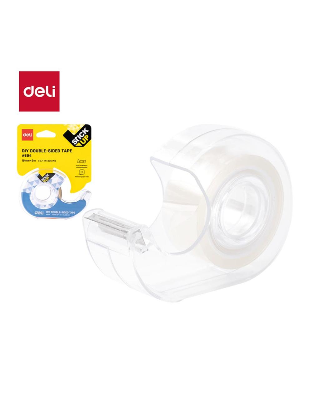 Скотч двухсторонний 18 мм×6 м c диспенсером Deli D-694-EA 1