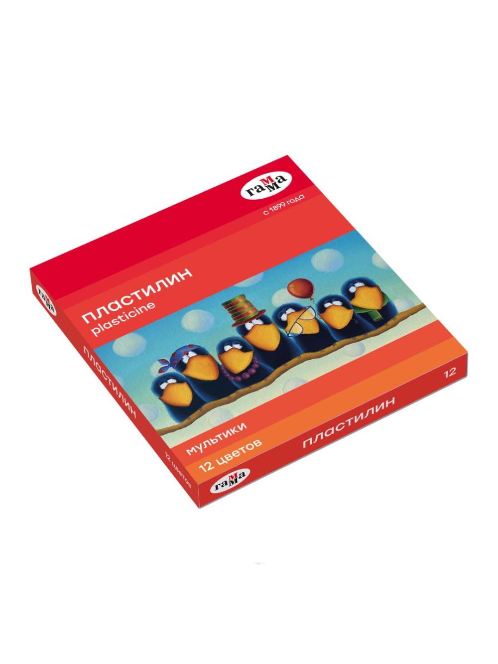 Пластилин "Мультики", 12 цветов, 240г, со стеком, картон Гамма 280018 1