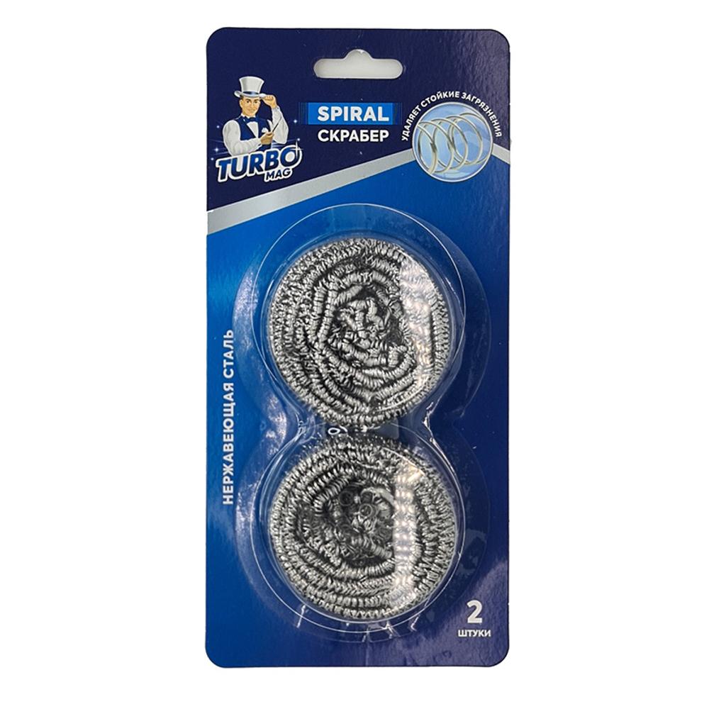 Мочалка металлическая Turbomag Spiral, нержавеющая сталь, 2 шт. 1