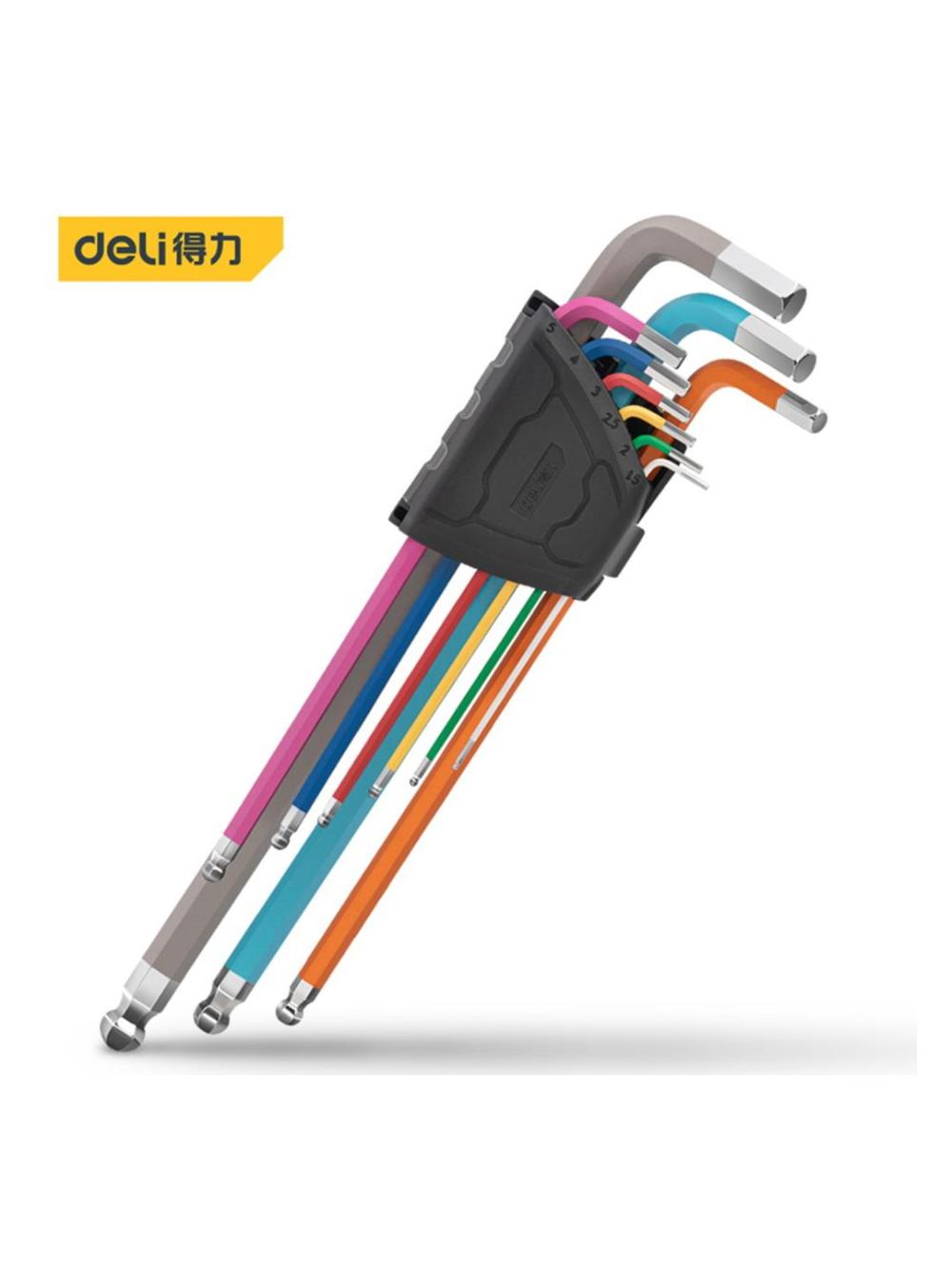 Шестигранник длин+. скругленный в наб. 9шт 1.5-10mm (цв) Deli D-DL232609 1