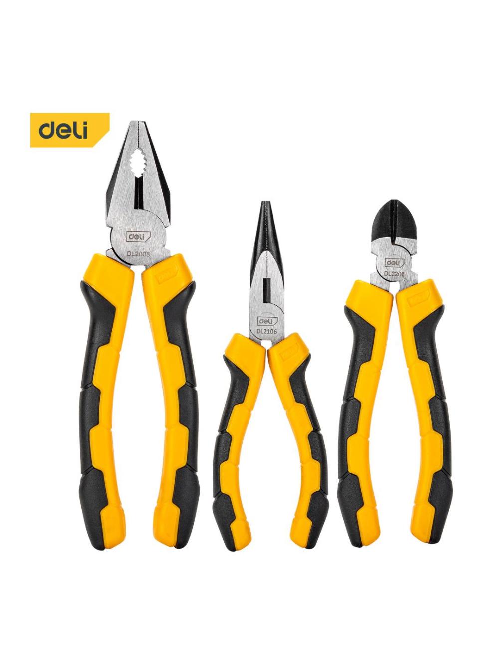 Pensetlar 8" + Uzun burunli pensetlar 6" + Nippers 6" to'plami Deli D-EDL2008-3 1