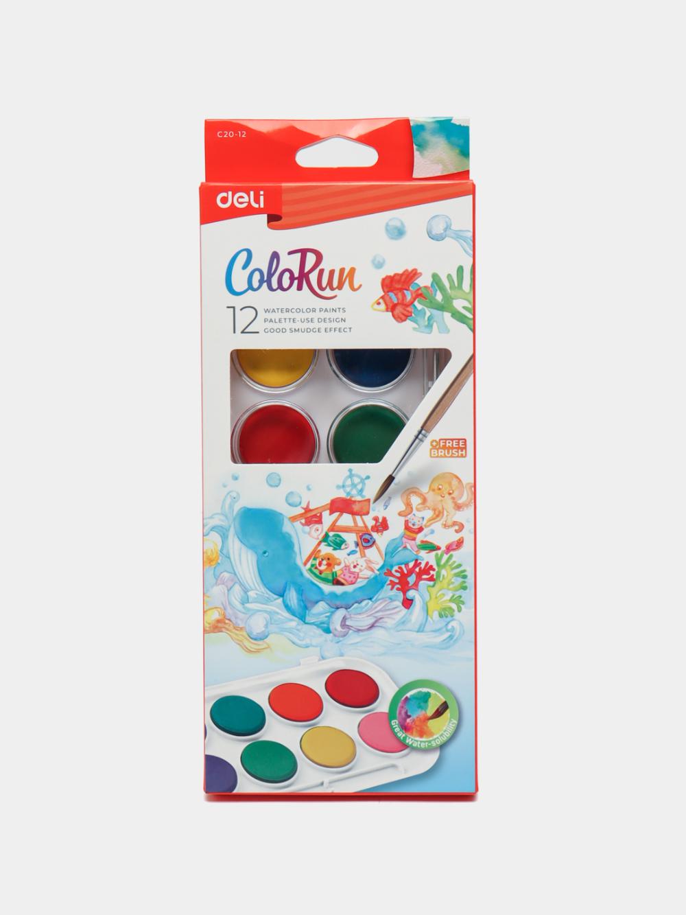 Краски акв. 12цв с кистью Deli 20-12-EC 1