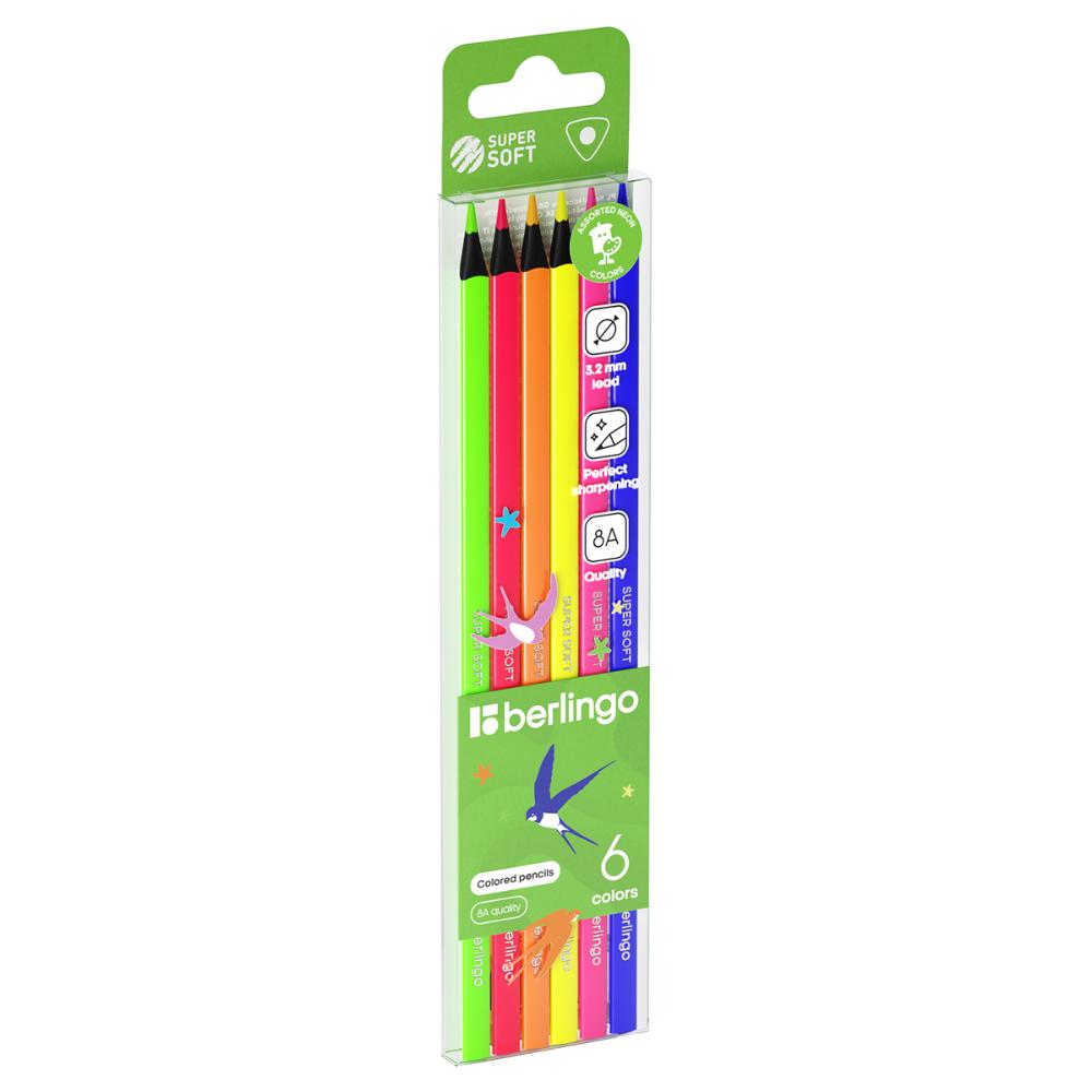 Berlingo "SuperSoft. Fluo" lyuminestsent rangli qalamlar, 06 rang, uchburchak, o'tkir, evro suspenziya SSF0506 2