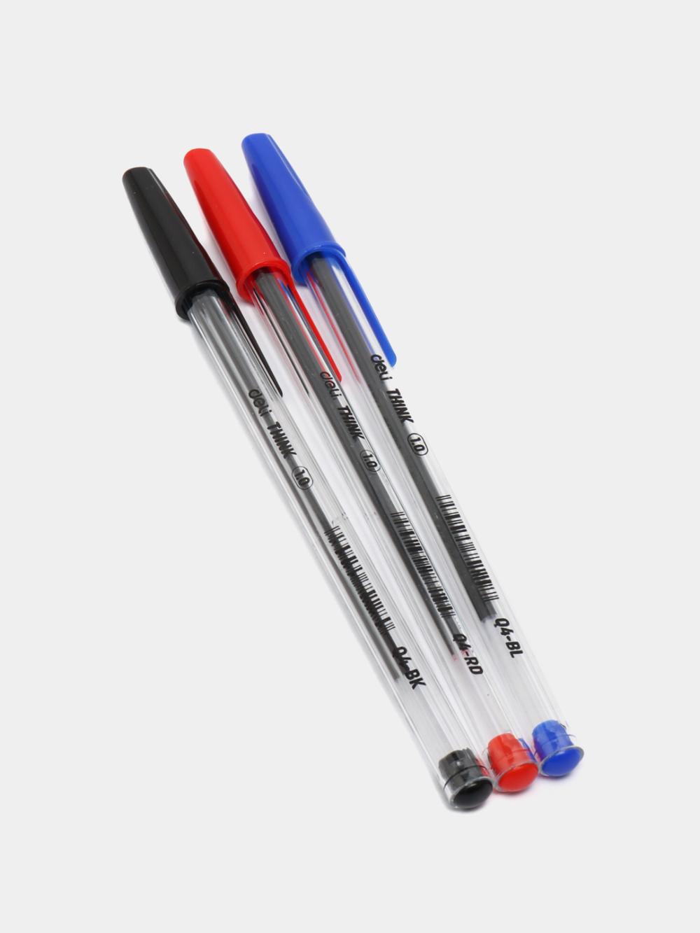 Ручка шариковая 1мм EQ4-MT (сн-чр-кр) Deli 10шт в блистере Q4-MT 2