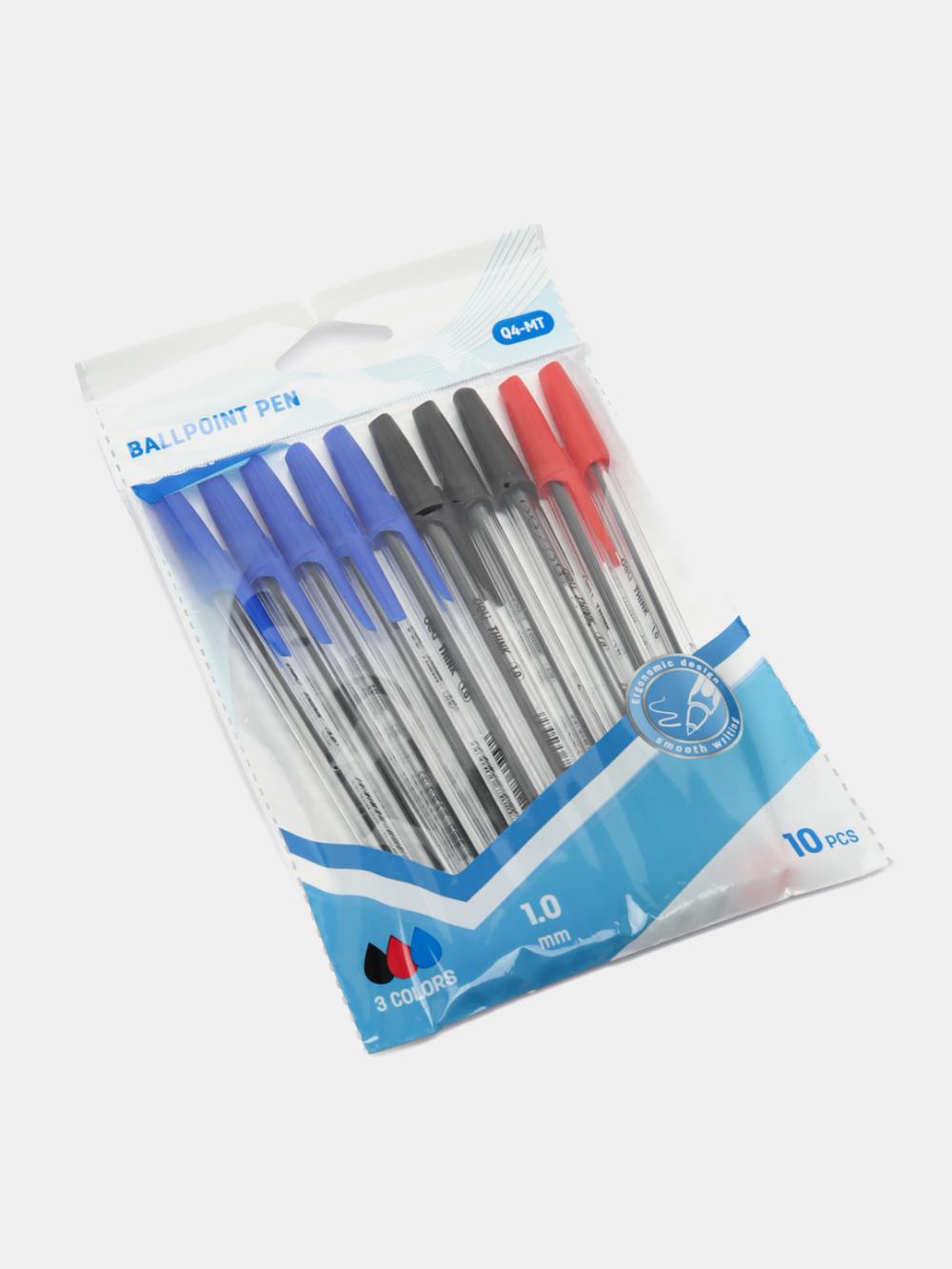 Ручка шариковая 1мм EQ4-MT (сн-чр-кр) Deli 10шт в блистере Q4-MT 3