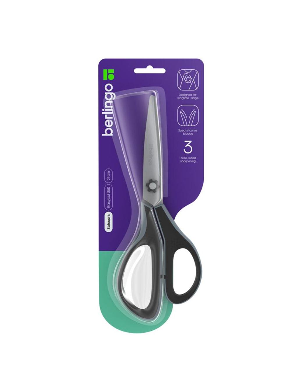 Ножницы "Easycut 350", 21см, ассорти, эргономичные ручки, мягкие вставки, европодвес Berlingo 1