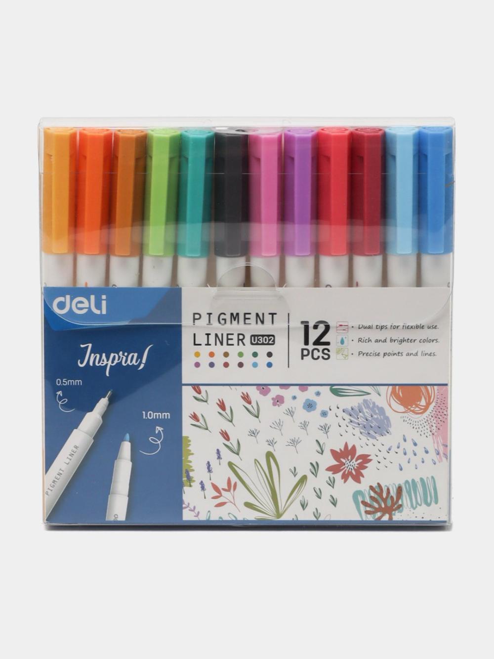 Ruchka-layner PIGMENT LINER, 12 rangli toʻplam, EU302, Deli 302-EU 1