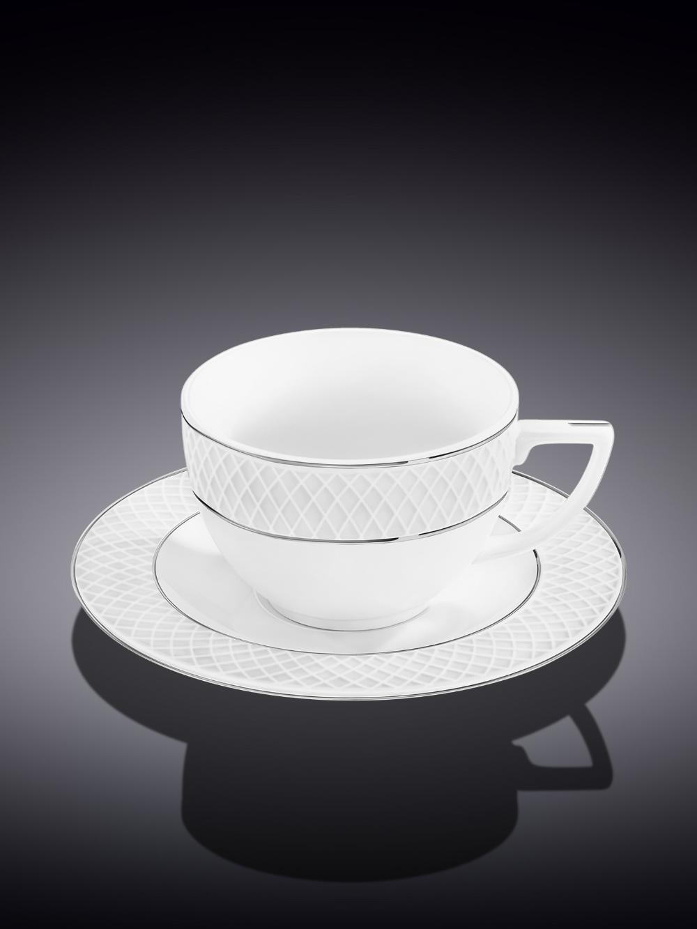 Kapuchino uchun chashka va likopcha, platina chiziqli, 170 ml WL‑880103402/AB 1