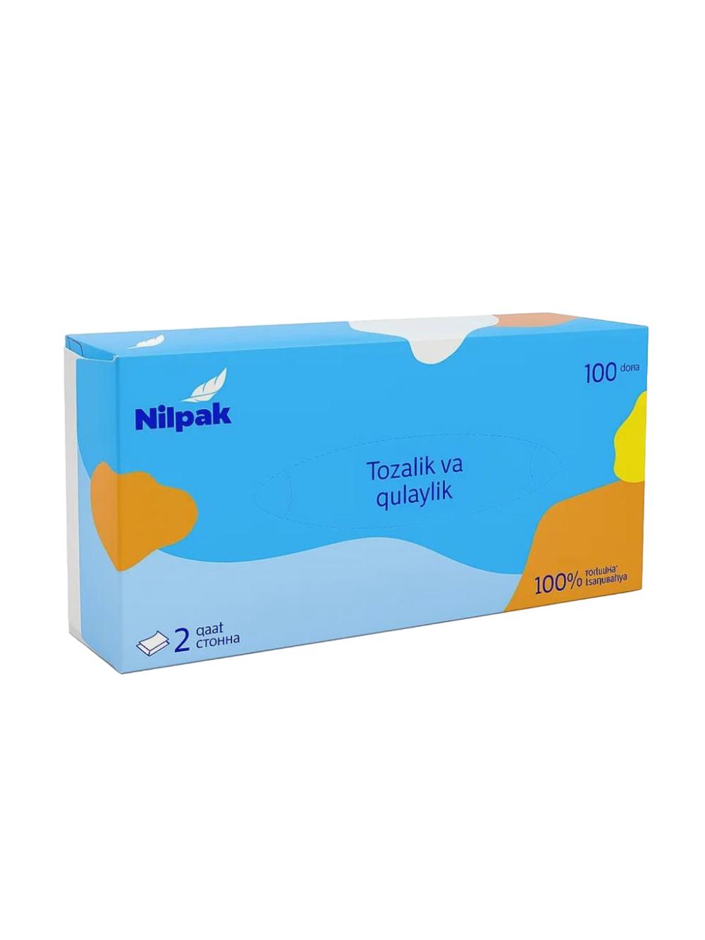 "Nilpak" (100 dona) 21*20 sm qutili salfetkalar, minimal buyurtma 1 qadoq. Narx bir dona uchun ko‘rsatilgan 1