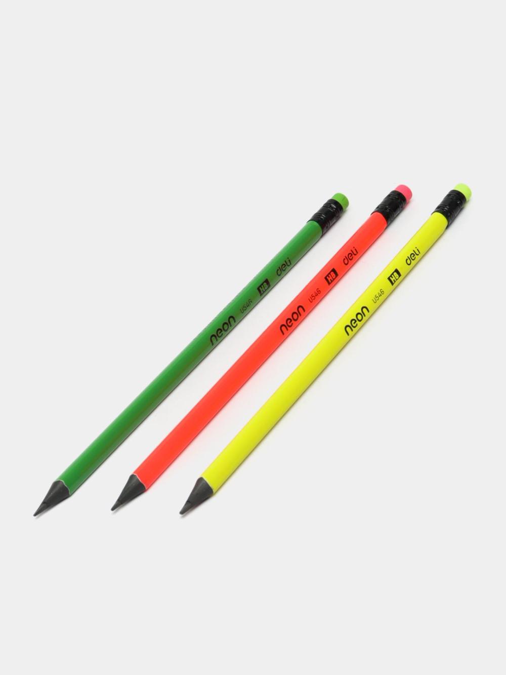Карандаш пласт. HB с ласт. NEON 54600 Deli 54600-EU 1