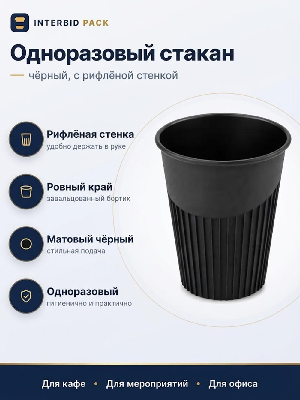 Стакан с рёбрами (350мл) (чёрный/прозрачный), 1 коробка - 260 шт. 1