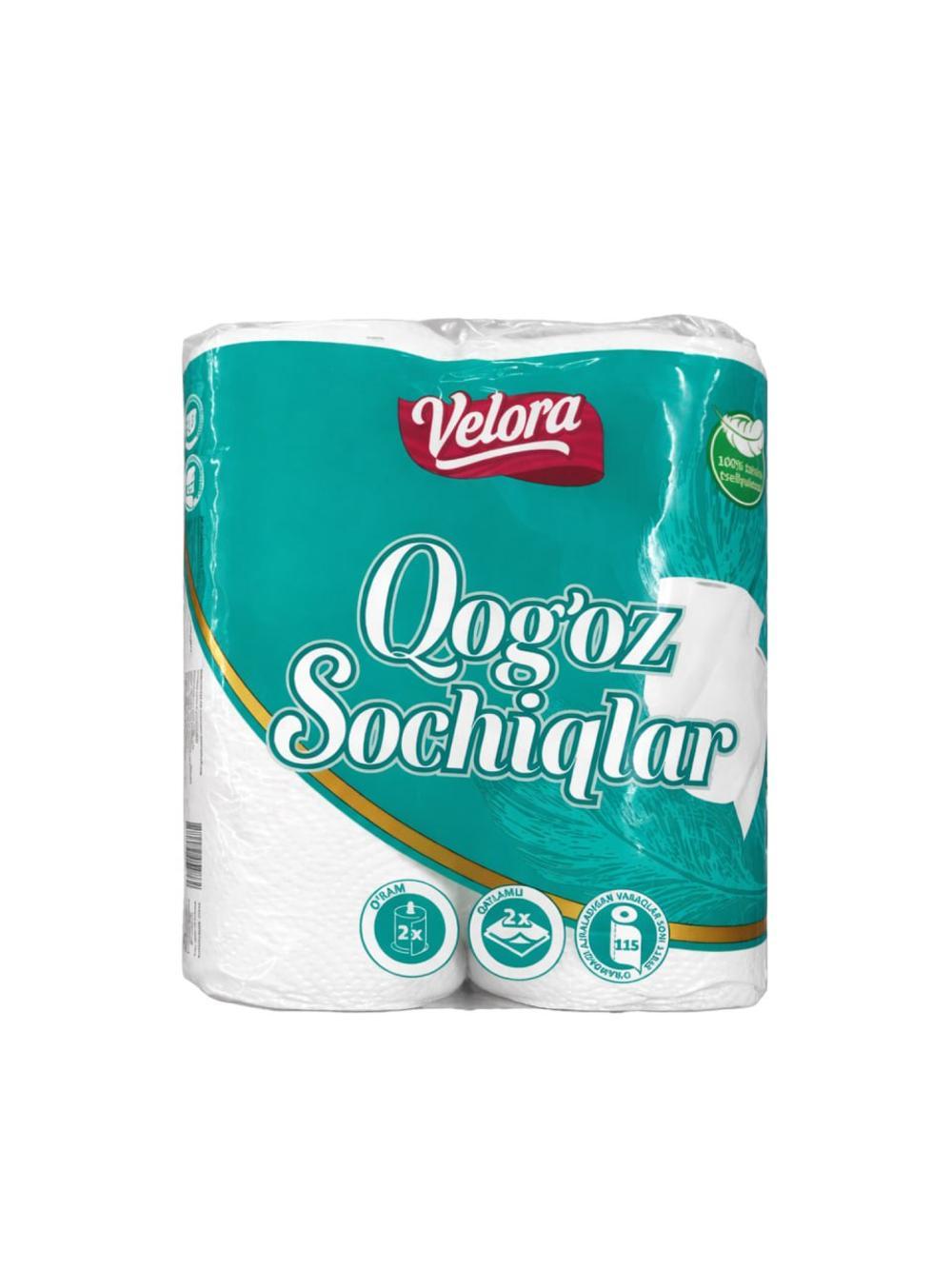 Velora qog'oz sochiqlari paketda 2 ta rulon 1