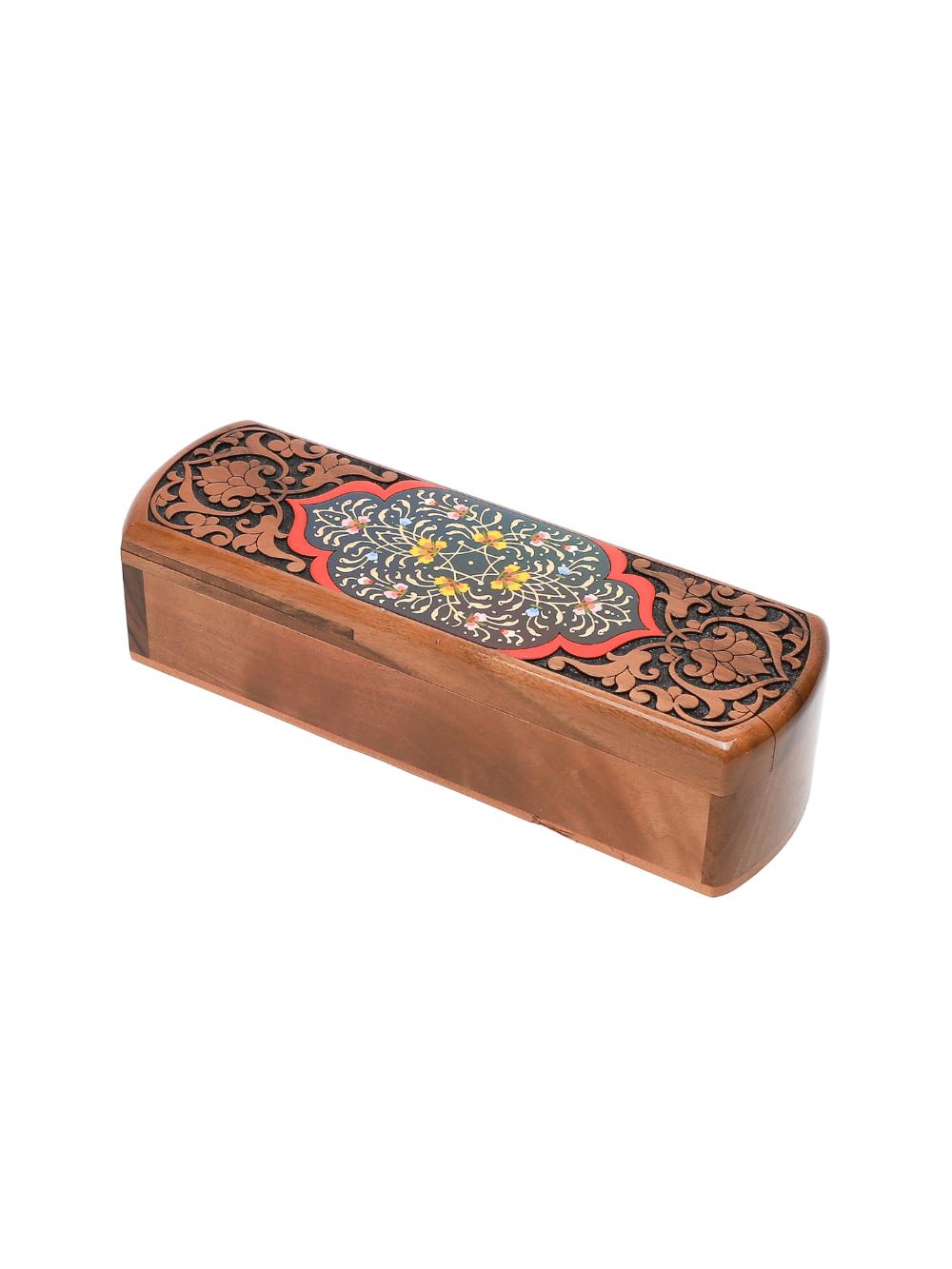 Шкатулка сувенирная деревянная, орех, резьба и роспись, 186×57×45 мм 2