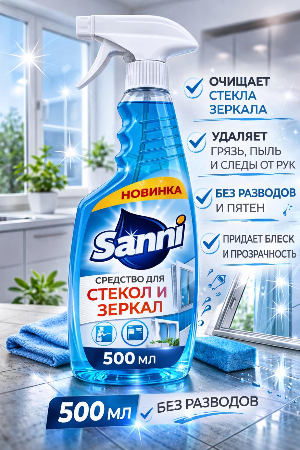 Чистящее средство для стёкол 500 мл  Sanni Океан 1