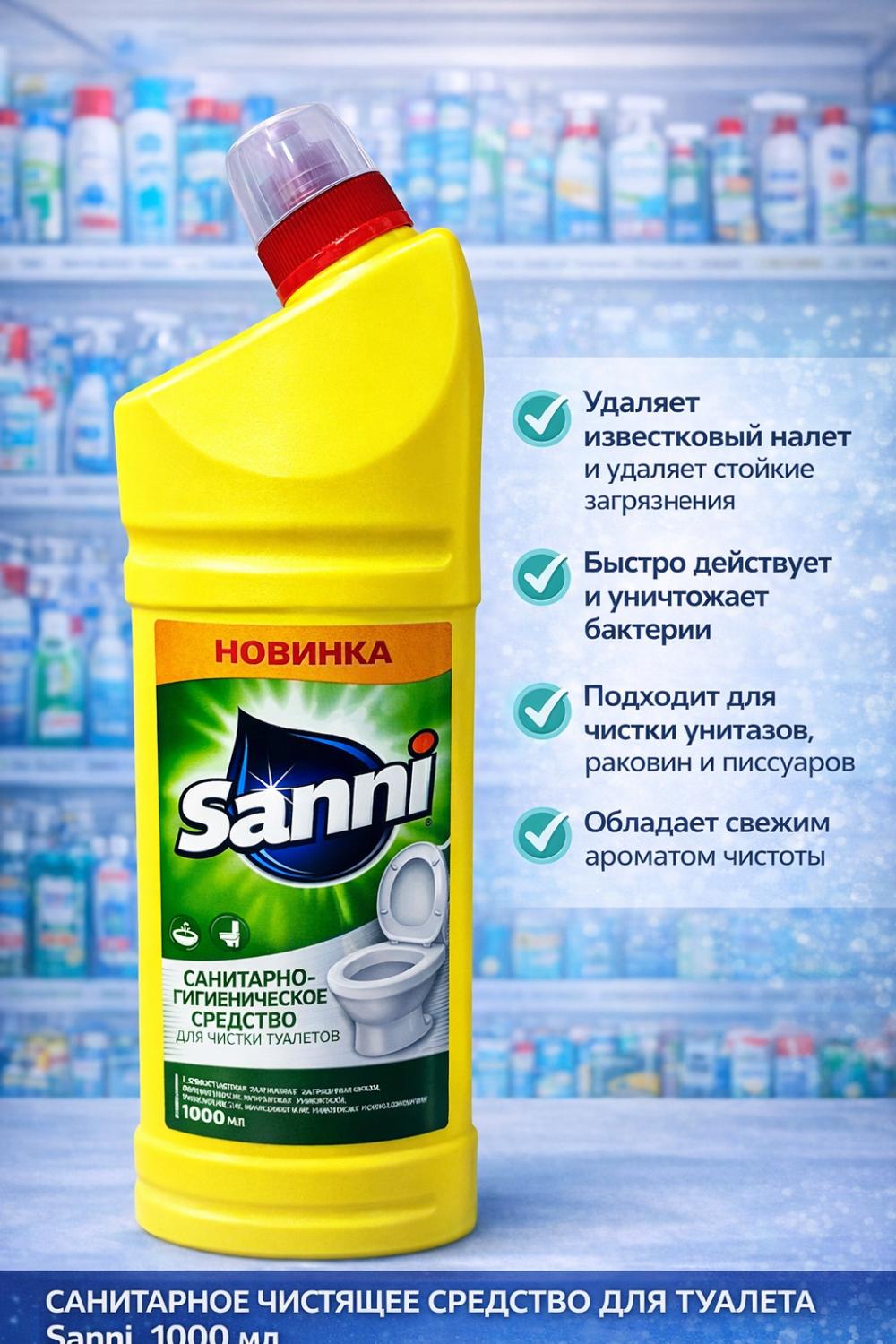 Sanni sanitariya vositasi 1000 ml – Unitazlar uchunL44 – Sanni sanitariya vositasi 1L (suyuqlik, 1 quti = 8 dona) 1