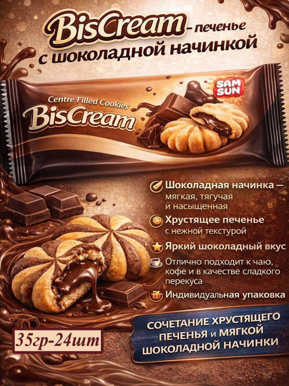 Biscream печенье с шоколадной начинкой 1