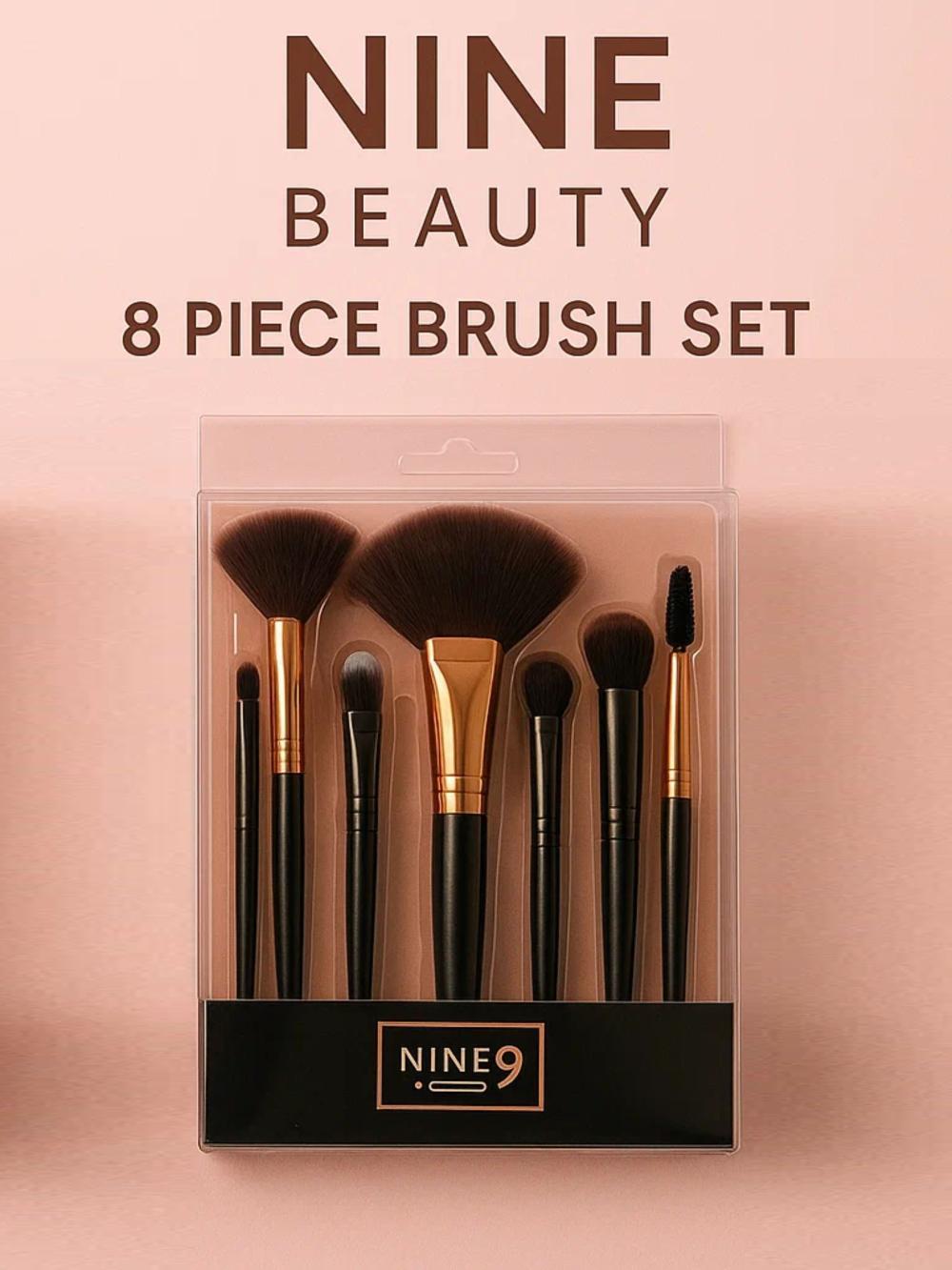 Makiyaj uchun cho'tkalar to'plami, NINE 9 BEAUTY, to'plamda 8 ta cho'tka. Black 1