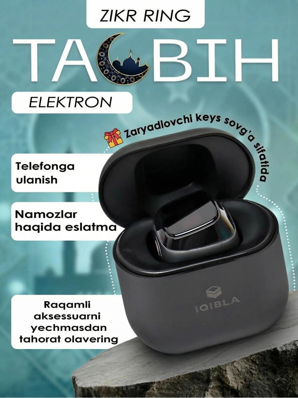 Aqlli elektron tasbeh Smart Tasbeh (Zikr Ring), USB zaryad bilan, Uzuk o'lchami: 18 1