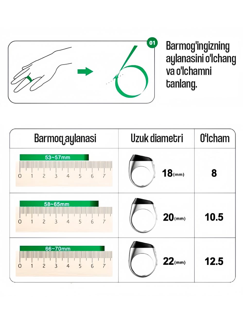 Elektron tasbeh, Zikr Ring Lite, zikr va istig‘for uchun, suvga chidamli ekran, Uzuk o'lchami: 18 9