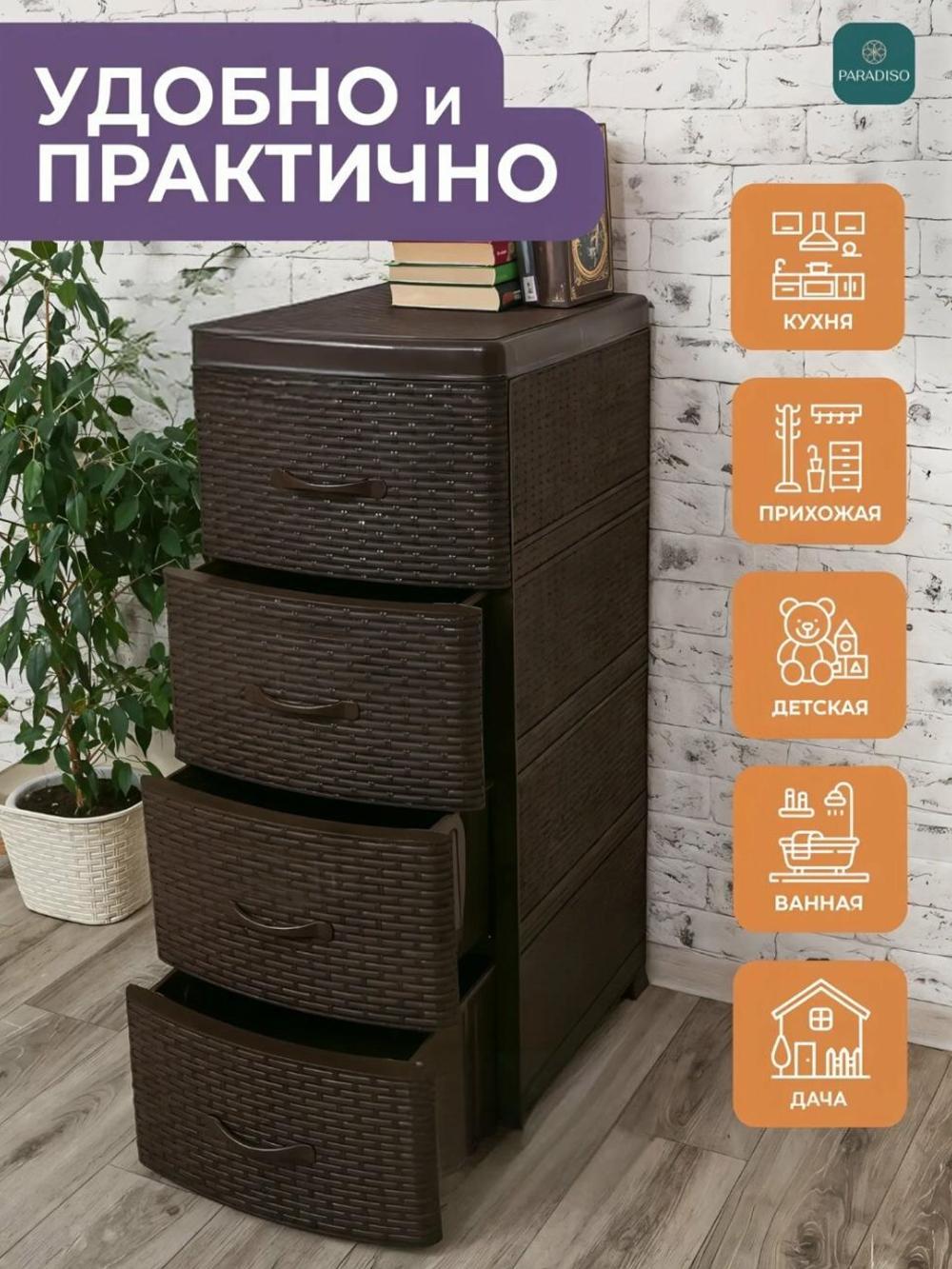 Пластиковый комод, с 4 вместительными ящиками, для кухни, спальни, ванной и офиса, стеллаж 1
