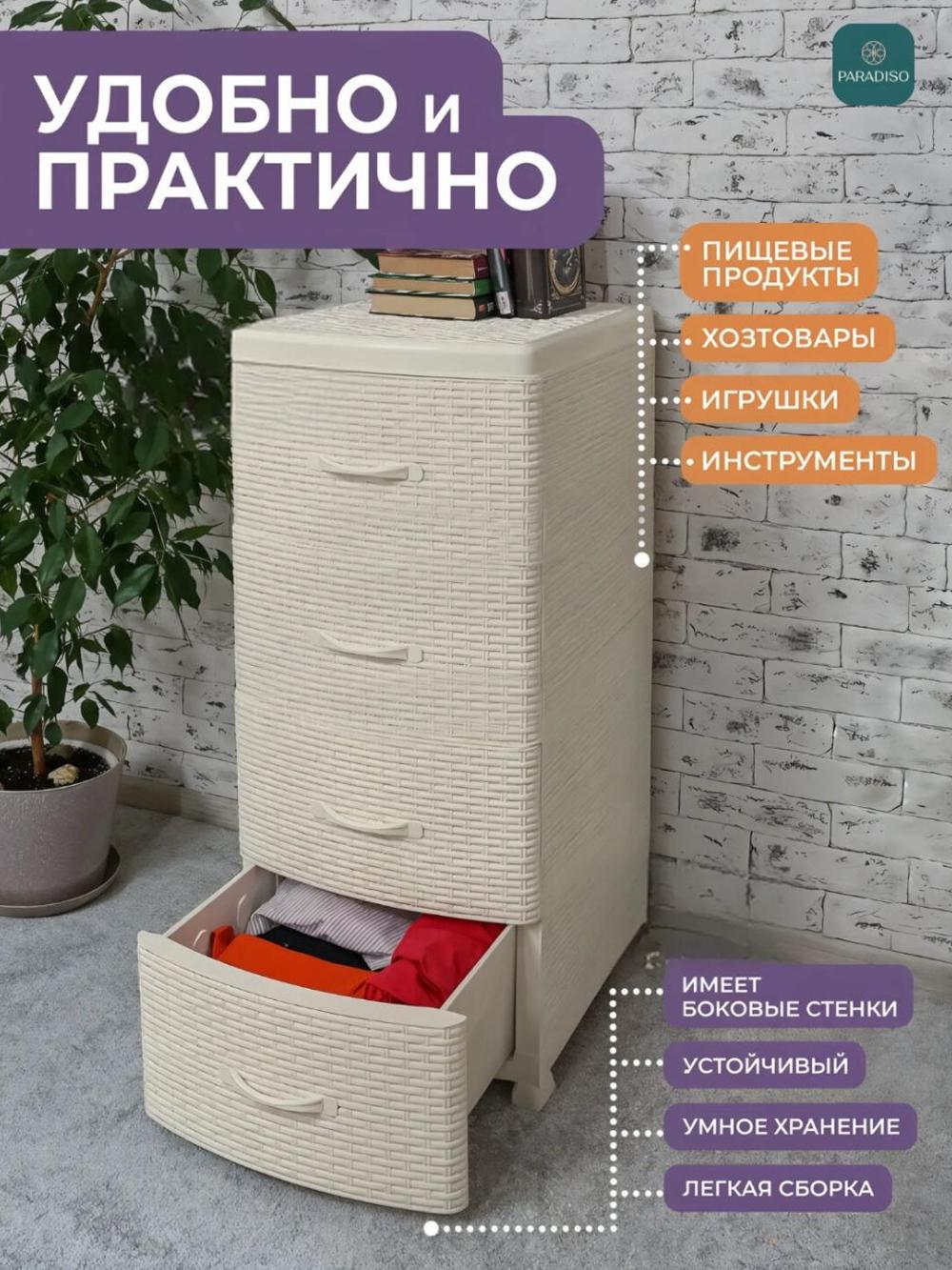 Пластиковый комод, с 4 вместительными ящиками, для кухни, спальни, ванной и офиса, стеллаж 2